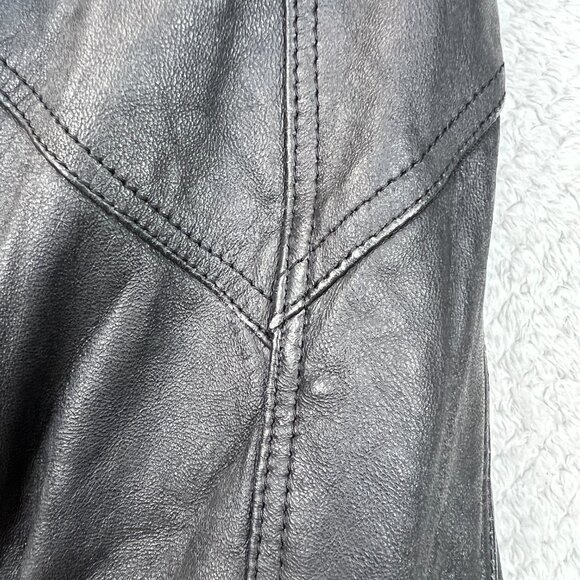 Vintage 90s Charles Klein Mens Leather Field Jacket Black Coat Waist Ties Sz XL - Picture 14 of 16